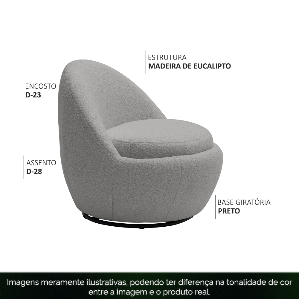 Poltrona Orgânica Kaira Base Giratória Bouclê Sheep Cinza - Nexta Casa