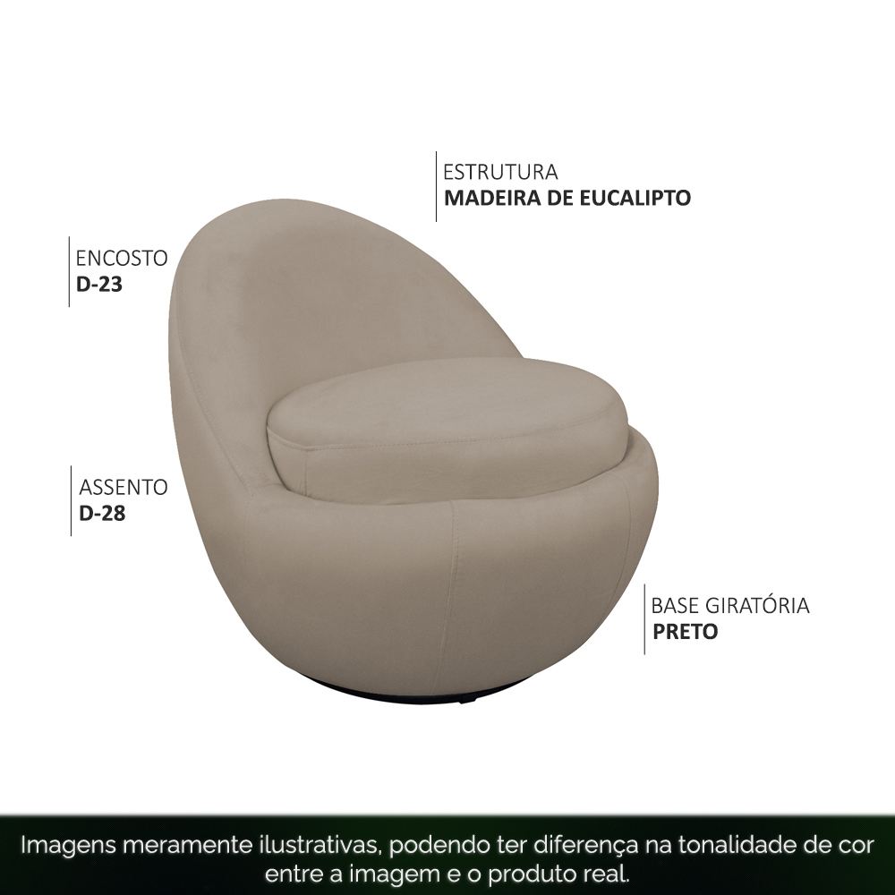 Poltrona Orgânica Kaira Base Giratória Veludo Bege - Nexta Casa
