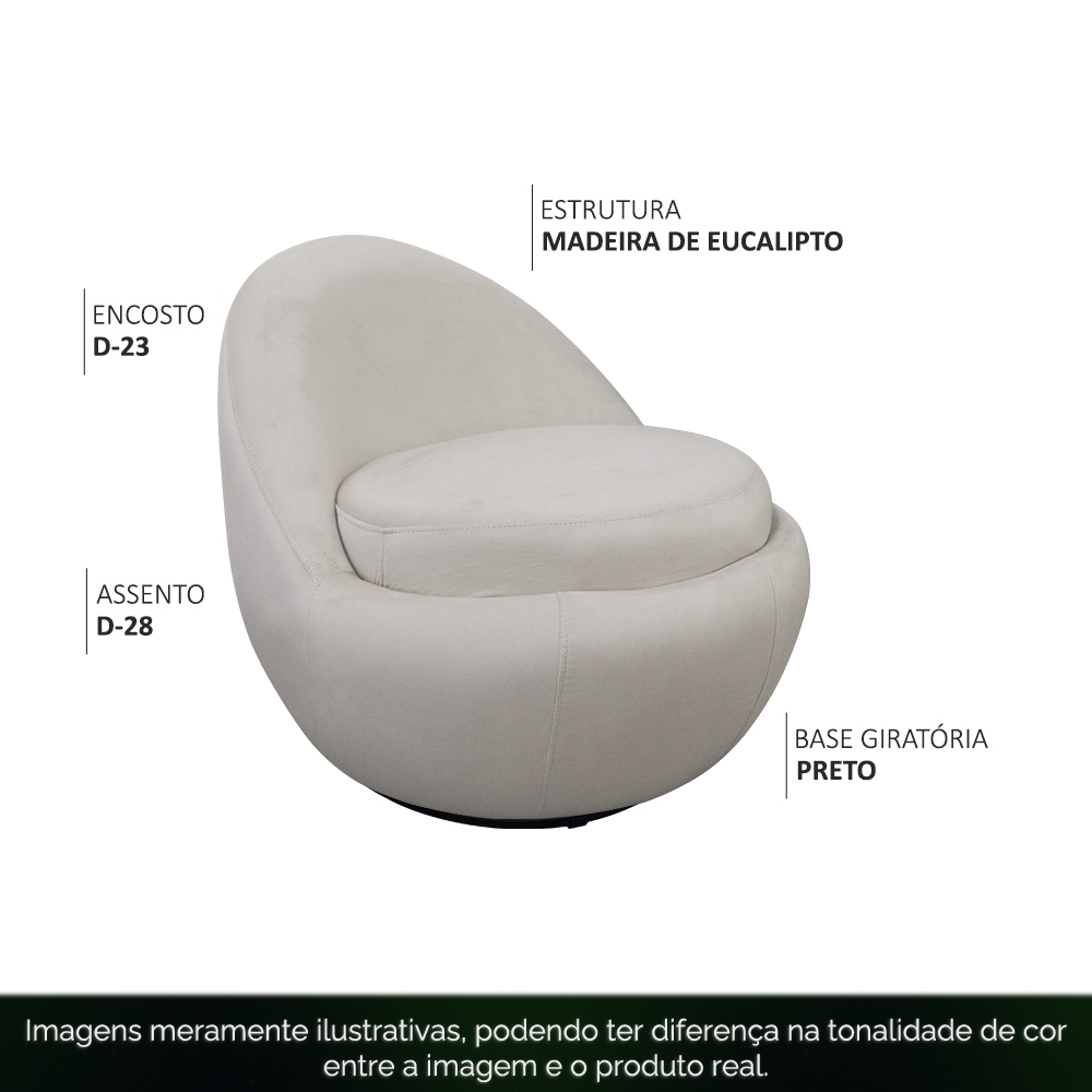 Poltrona Orgânica Kaira Base Giratória Veludo Off White - Nexta Casa