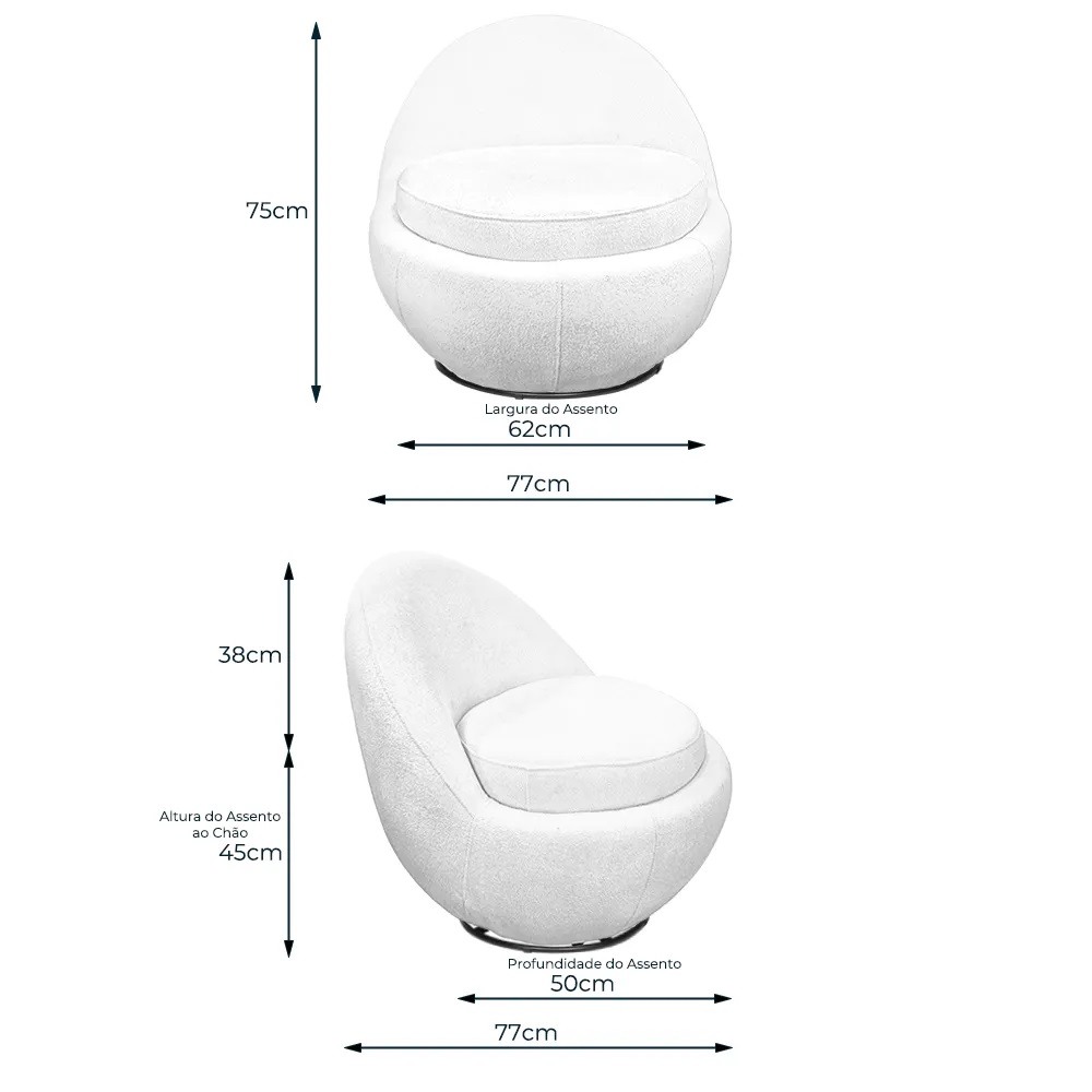 Poltrona Orgânica Kaira Base Giratória Veludo Off White - Nexta Casa