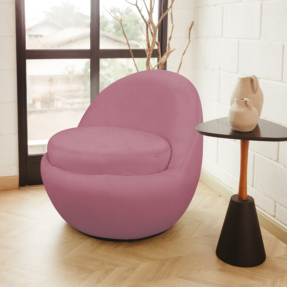 Poltrona Orgânica Kaira Base Giratória Veludo Rosa - Nexta Casa