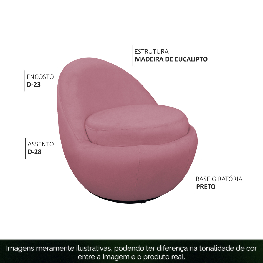 Poltrona Orgânica Kaira Base Giratória Veludo Rosa - Nexta Casa