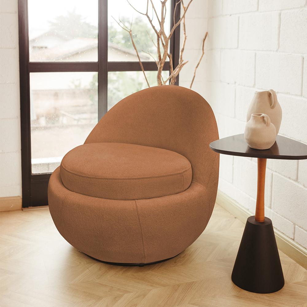 Poltrona Orgânica Kaira Giratória Bouclé Terracota - Nexta Casa