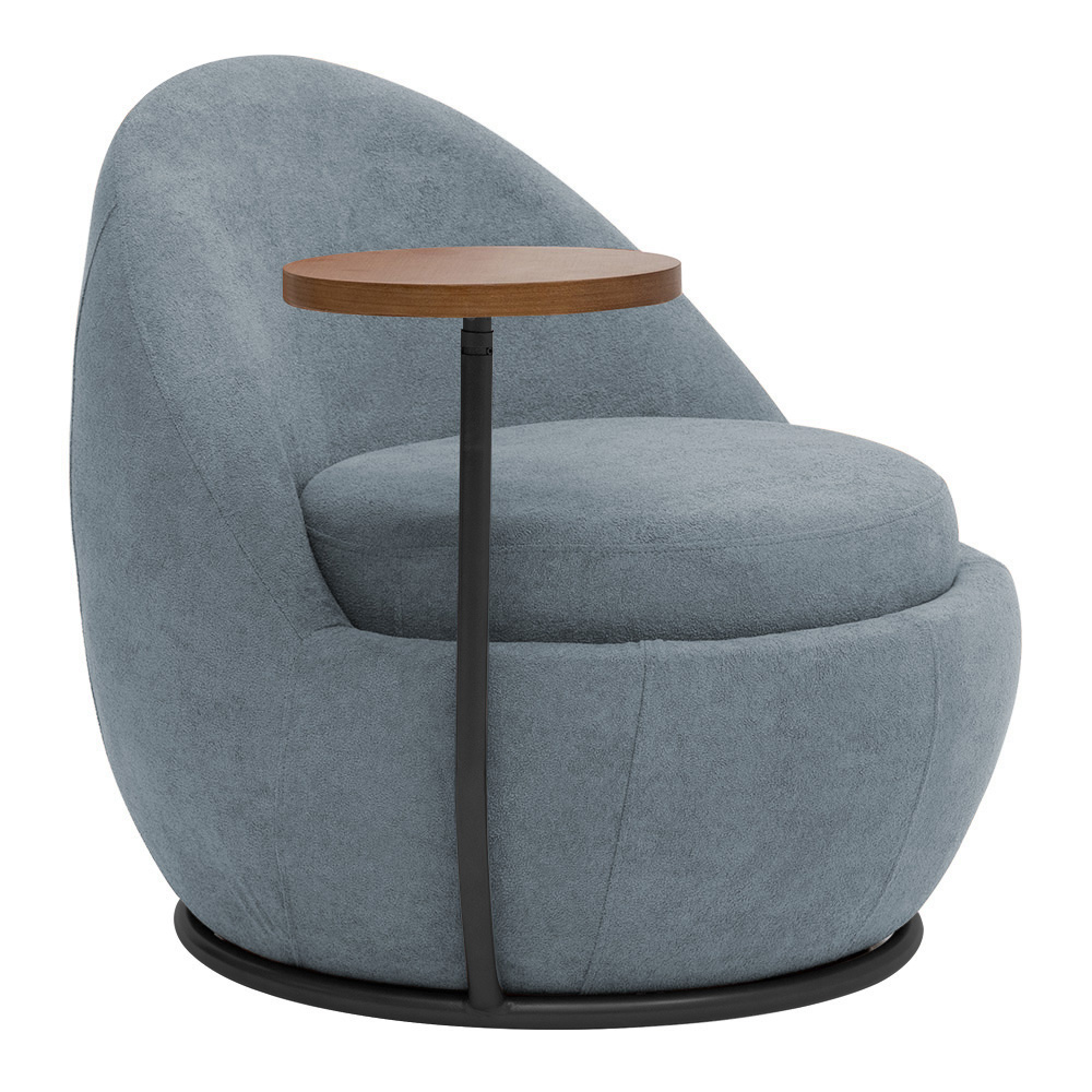 Poltrona Orgânica Kaira com Mesa Lateral Direita Base Fixa Preto Bouclé Azul Claro - Nexta Casa