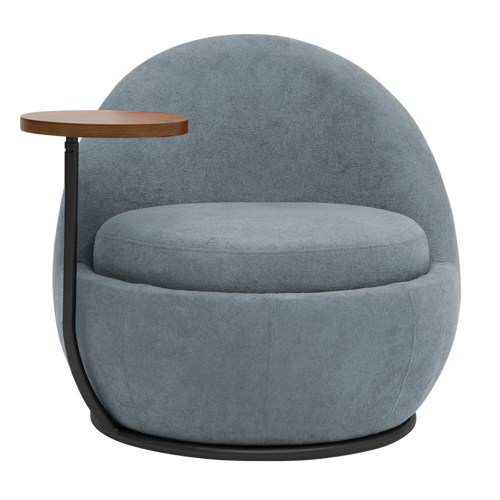 Poltrona Orgânica Kaira com Mesa Lateral Direita Base Fixa Preto Bouclé Azul Claro - Nexta Casa