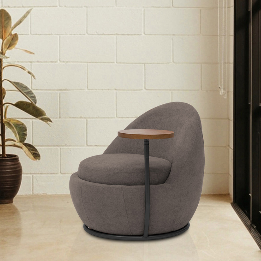 Poltrona Orgânica Kaira com Mesa Lateral Esquerda Base Fixa Preto Bouclé Marrom - Nexta Casa