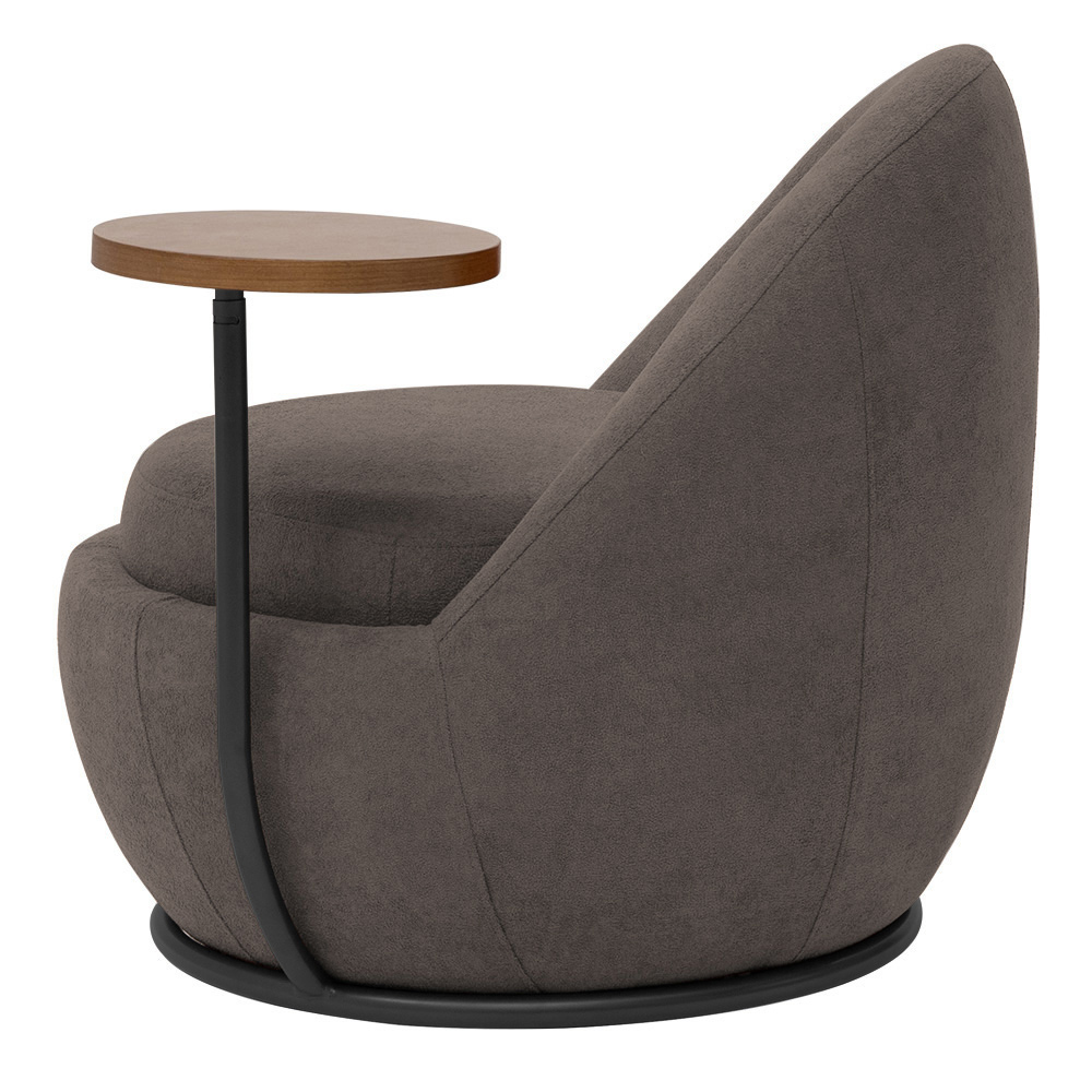 Poltrona Orgânica Kaira com Mesa Lateral Esquerda Base Fixa Preto Bouclé Marrom - Nexta Casa