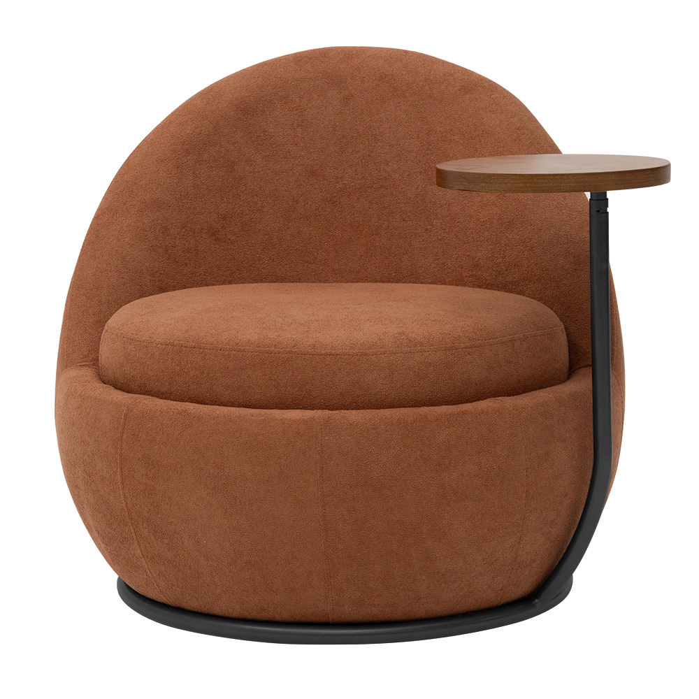 Poltrona Orgânica Kaira com Mesa Lateral Esquerda Base Fixa Preto Bouclé Terracota - Nexta Casa