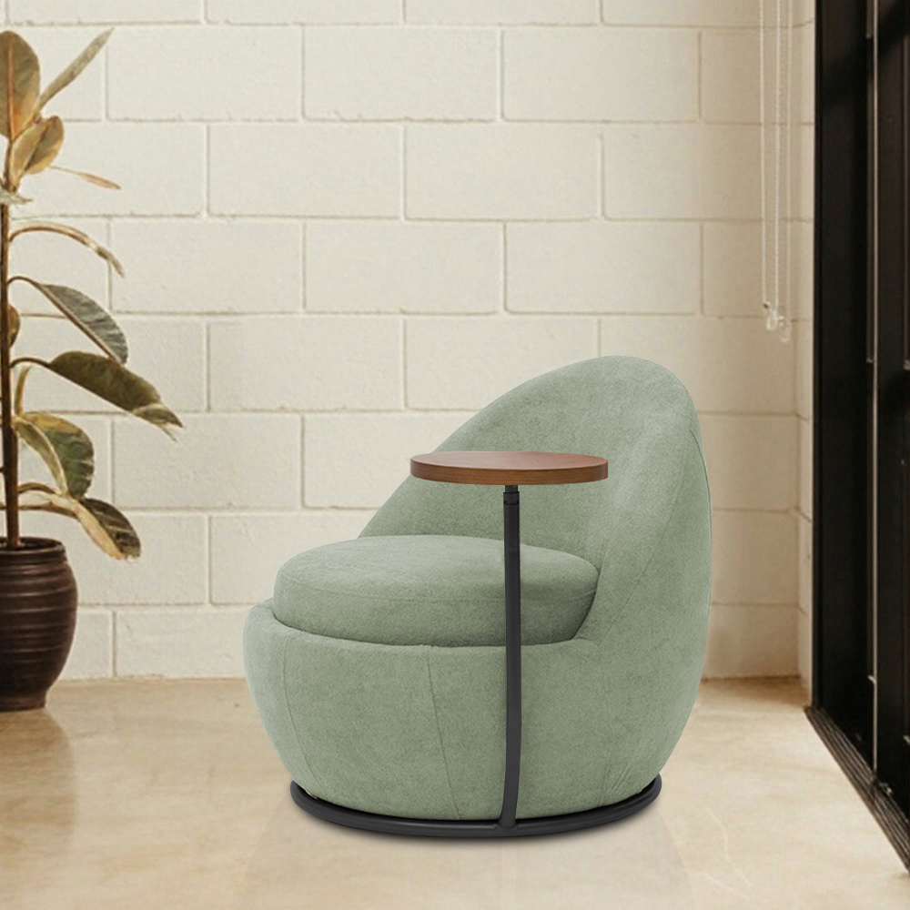 Poltrona Orgânica Kaira com Mesa Lateral Esquerda Base Fixa Preto Bouclé Verde Claro - Nexta Casa