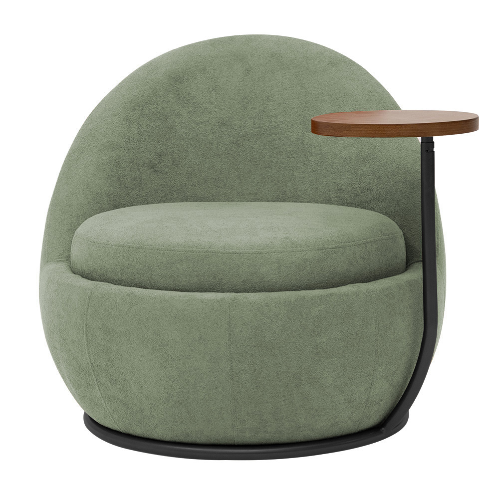 Poltrona Orgânica Kaira com Mesa Lateral Esquerda Base Fixa Preto Bouclé Verde Claro - Nexta Casa