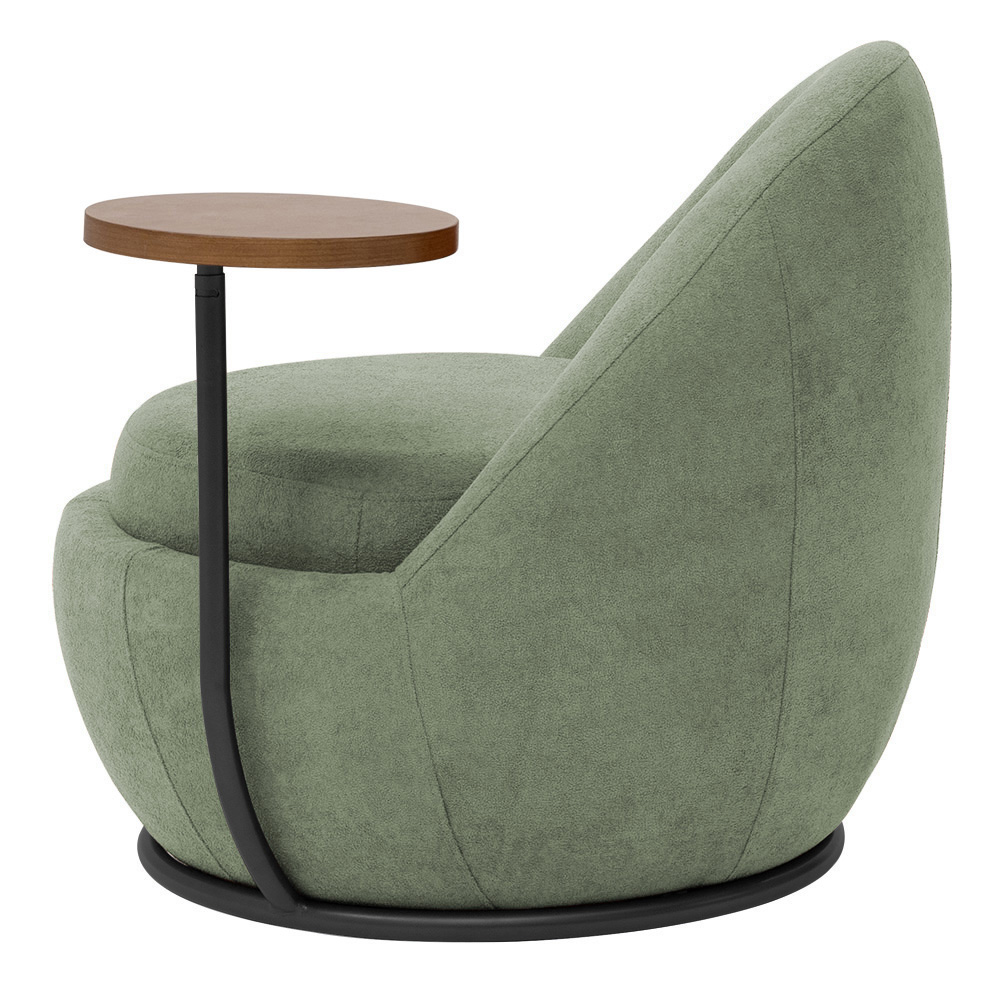 Poltrona Orgânica Kaira com Mesa Lateral Esquerda Base Fixa Preto Bouclé Verde Claro - Nexta Casa