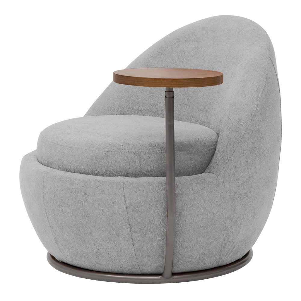 Poltrona Orgânica Kaira com Mesa Lateral Esquerda Base Fixa Titânio Bouclé Cinza Claro - Nexta Casa