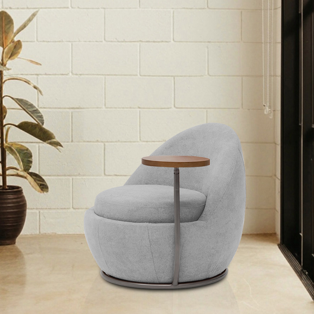 Poltrona Orgânica Kaira com Mesa Lateral Esquerda Base Fixa Titânio Bouclé Cinza Claro - Nexta Casa