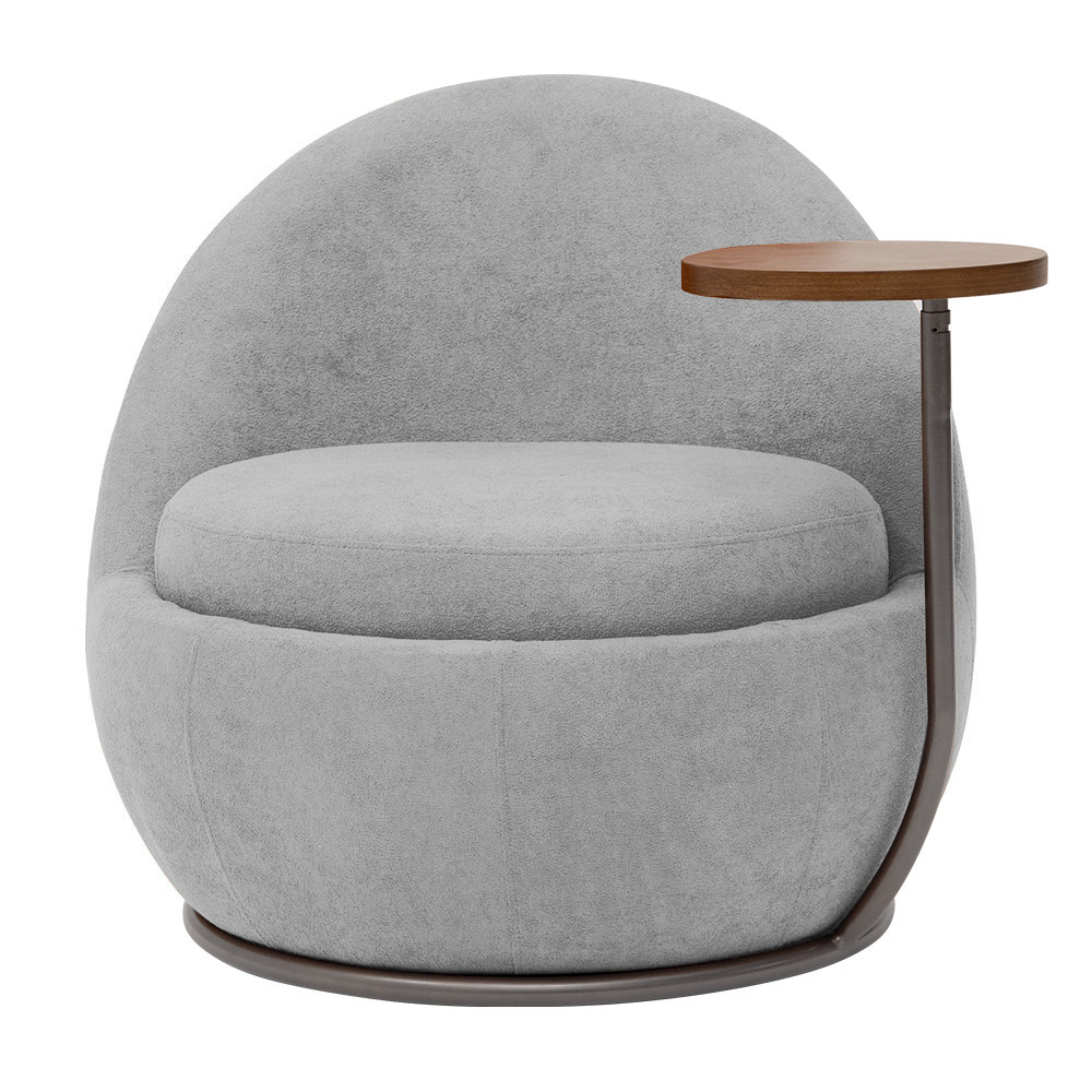 Poltrona Orgânica Kaira com Mesa Lateral Esquerda Base Fixa Titânio Bouclé Cinza Claro - Nexta Casa