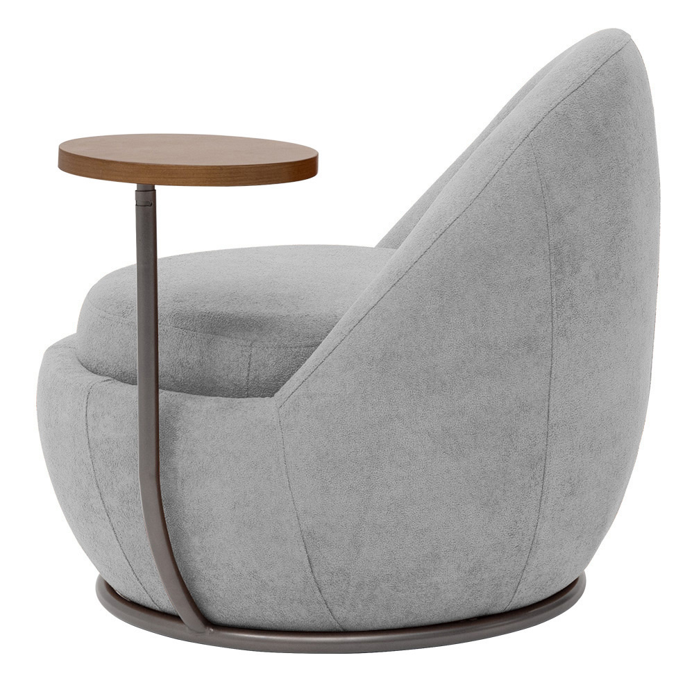 Poltrona Orgânica Kaira com Mesa Lateral Esquerda Base Fixa Titânio Bouclé Cinza Claro - Nexta Casa