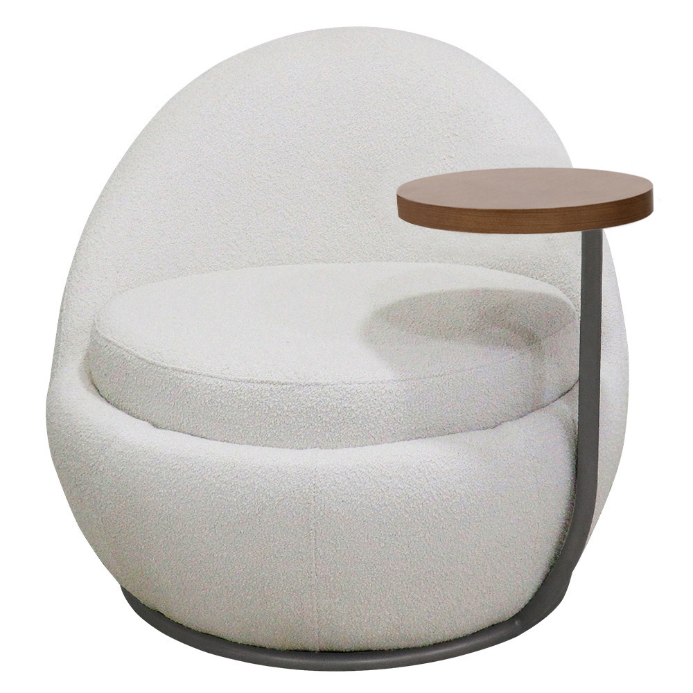 Poltrona Orgânica Kaira com Mesa Lateral Esquerda Base Fixa Titânio Bouclé Creep Off White - Nexta Casa