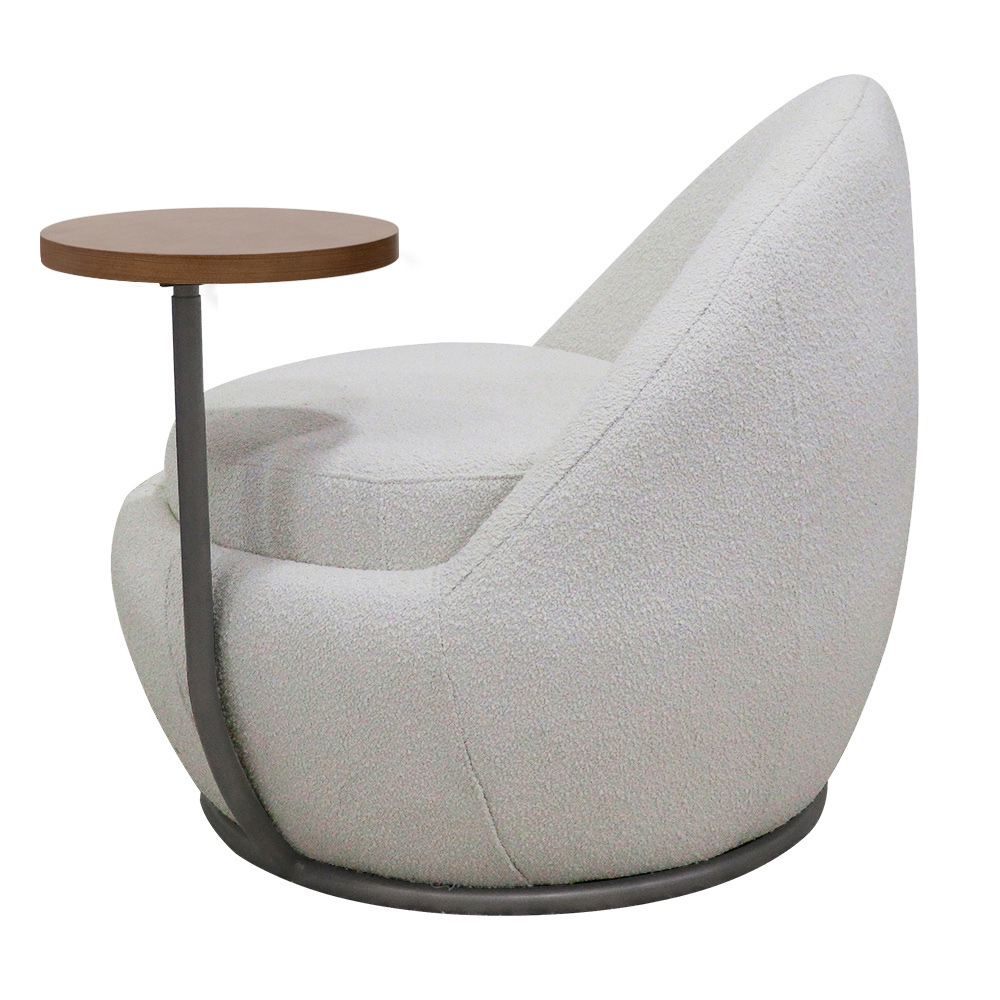 Poltrona Orgânica Kaira com Mesa Lateral Esquerda Base Fixa Titânio Bouclé Creep Off White - Nexta Casa