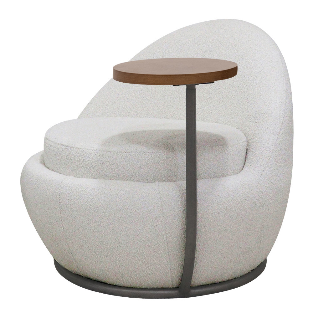 Poltrona Orgânica Kaira com Mesa Lateral Esquerda Base Fixa Titânio Bouclé Creep Off White - Nexta Casa