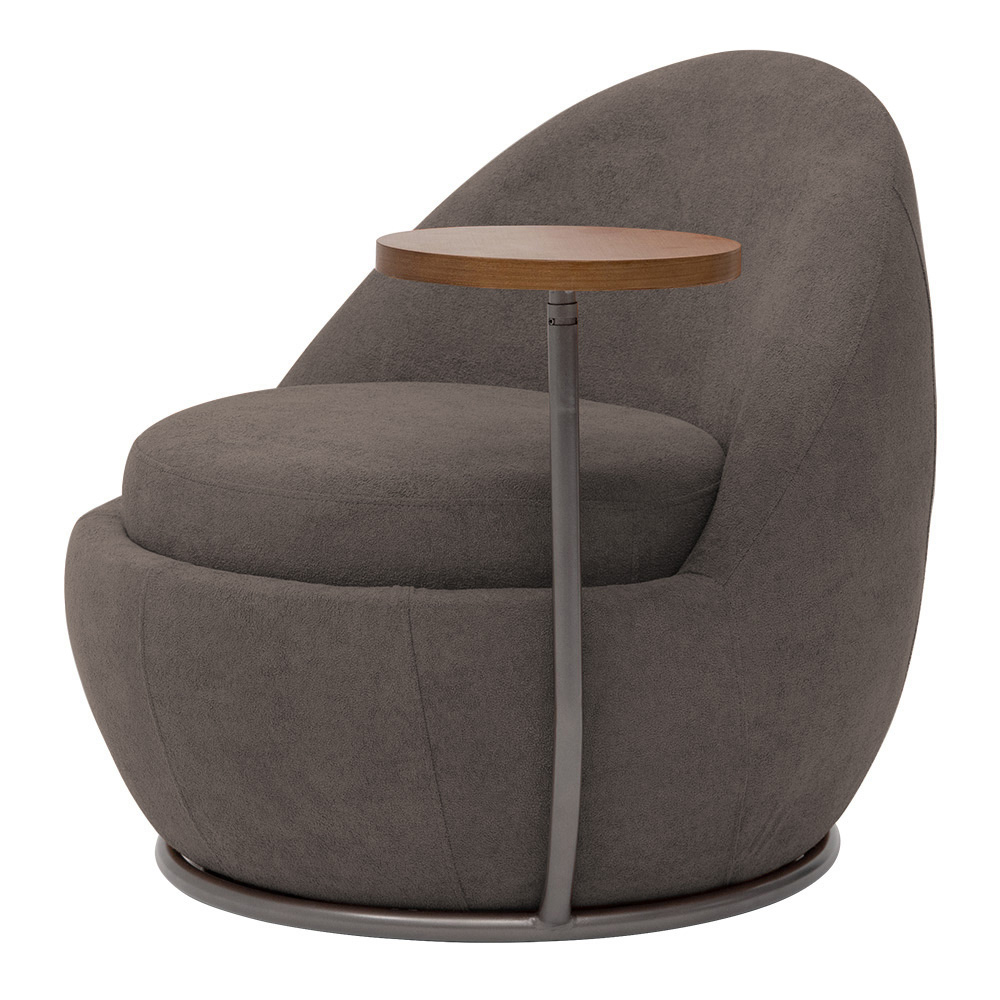 Poltrona Orgânica Kaira com Mesa Lateral Esquerda Base Fixa Titânio Bouclé Marrom - Nexta Casa