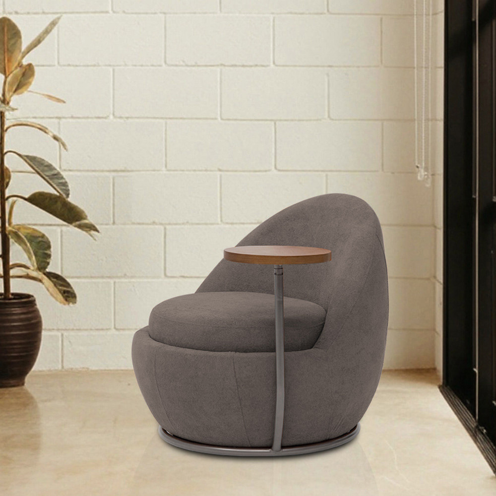 Poltrona Orgânica Kaira com Mesa Lateral Esquerda Base Fixa Titânio Bouclé Marrom - Nexta Casa