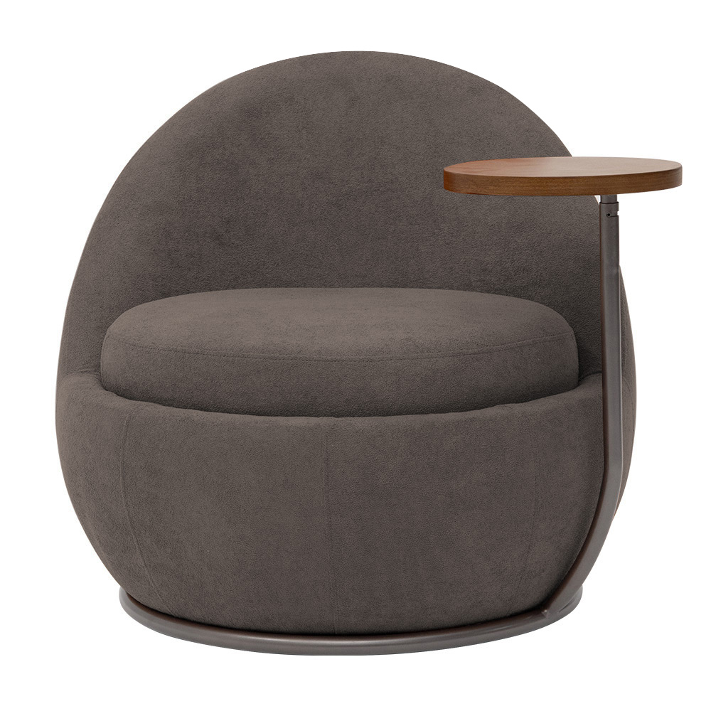 Poltrona Orgânica Kaira com Mesa Lateral Esquerda Base Fixa Titânio Bouclé Marrom - Nexta Casa
