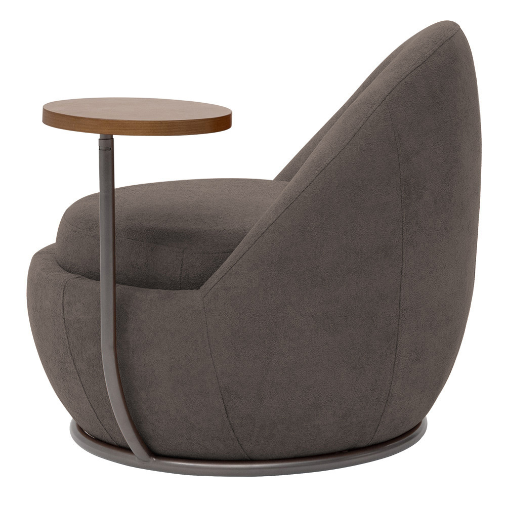 Poltrona Orgânica Kaira com Mesa Lateral Esquerda Base Fixa Titânio Bouclé Marrom - Nexta Casa
