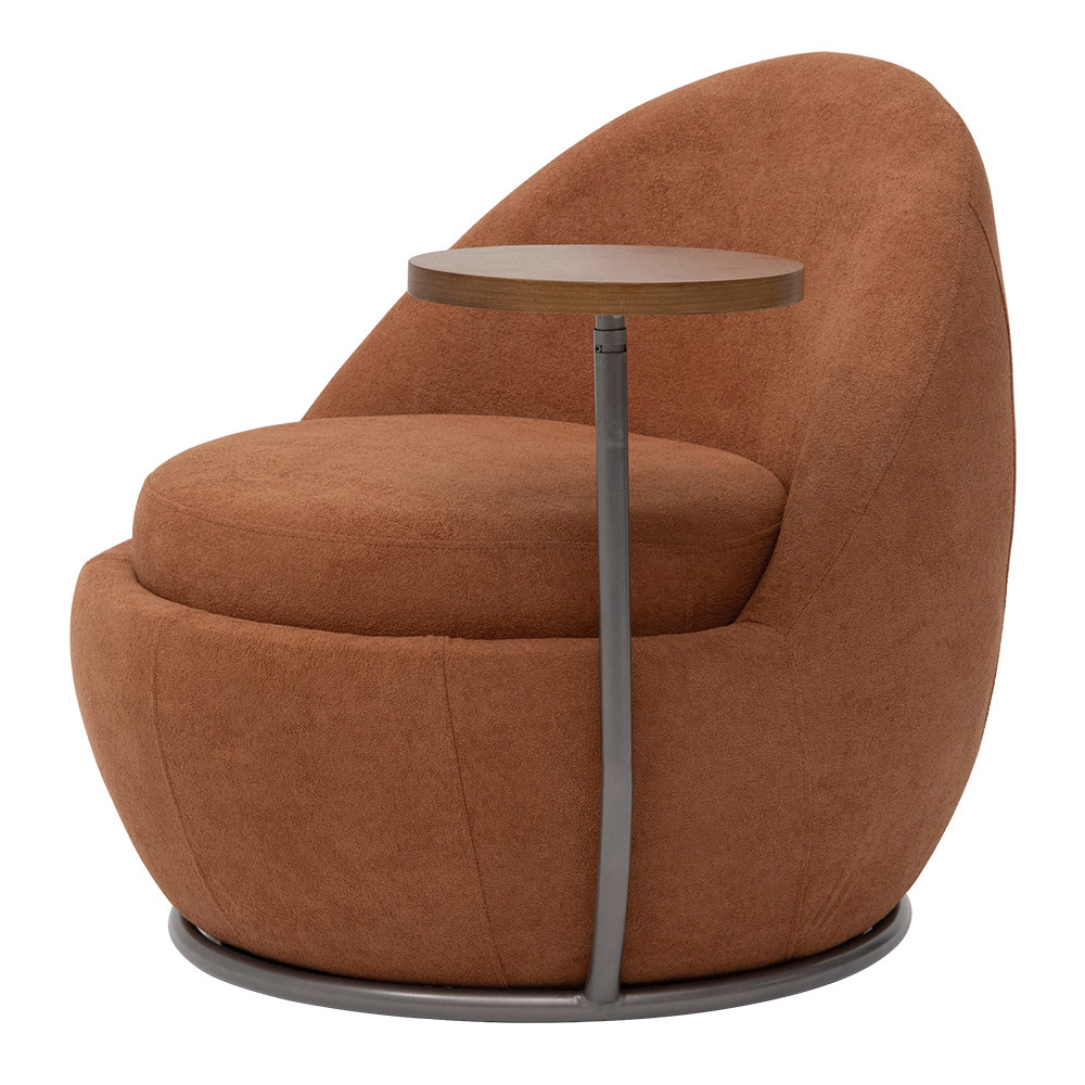 Poltrona Orgânica Kaira com Mesa Lateral Esquerda Base Fixa Titânio Bouclé Terracota - Nexta Casa