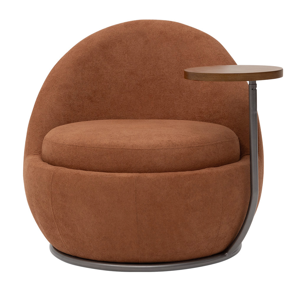 Poltrona Orgânica Kaira com Mesa Lateral Esquerda Base Fixa Titânio Bouclé Terracota - Nexta Casa