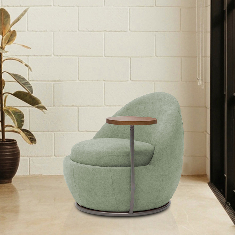 Poltrona Orgânica Kaira com Mesa Lateral Esquerda Base Fixa Titânio Bouclé Verde Claro - Nexta Casa