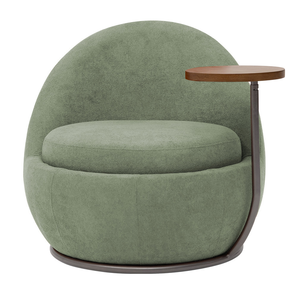Poltrona Orgânica Kaira com Mesa Lateral Esquerda Base Fixa Titânio Bouclé Verde Claro - Nexta Casa