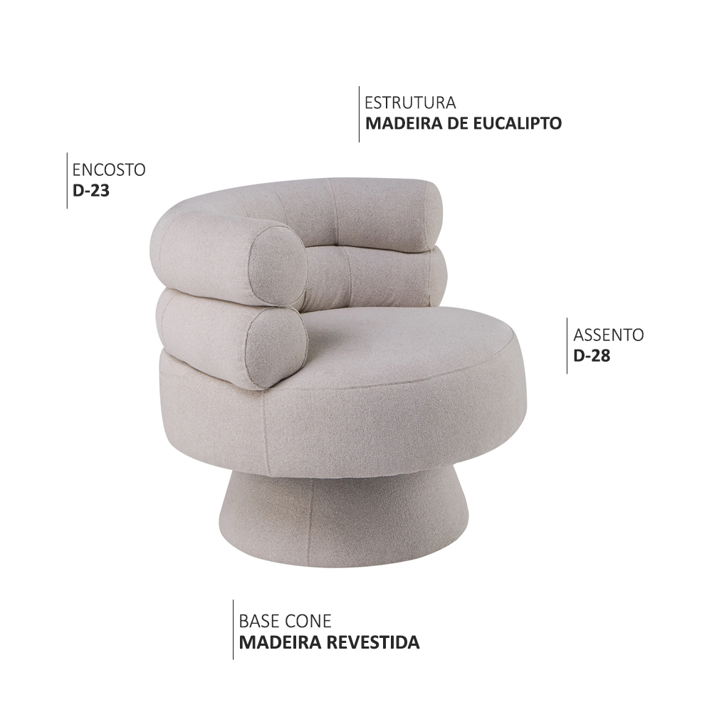 Poltrona Orgânica Mabel Base Fixa Linhão Bege Mesclado - Nexta Casa