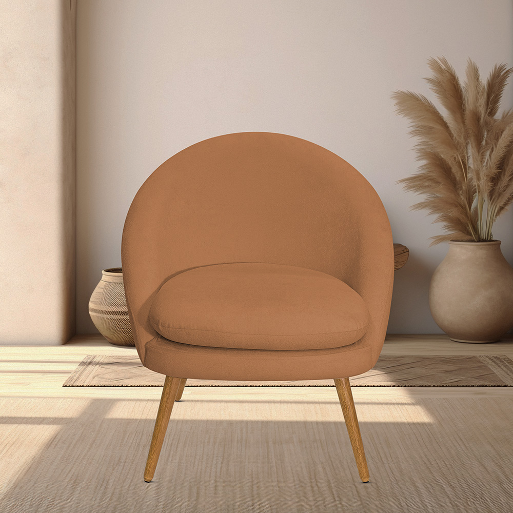 Poltrona Para Sala Rafa Pés Palito Castanho Bouclé Terracota - Nexta Casa