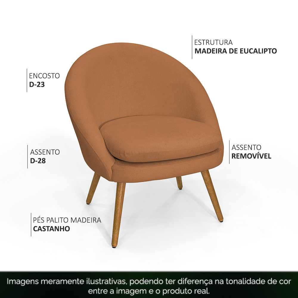 Poltrona Para Sala Rafa Pés Palito Castanho Bouclé Terracota - Nexta Casa