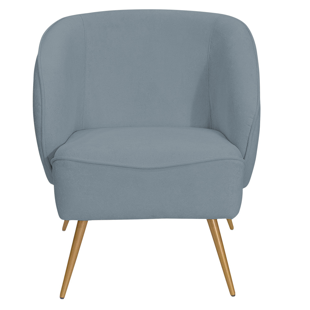 Poltrona Para Sala de Estar Agnes Pés Aço Ouro Fosco Bouclé Azul Claro - Nexta Casa