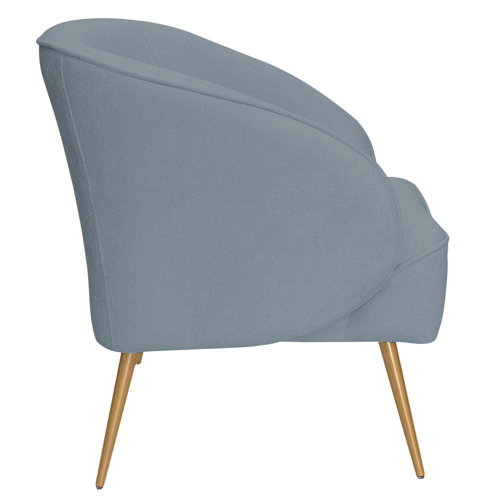 Poltrona Para Sala de Estar Agnes Pés Aço Ouro Fosco Bouclé Azul Claro - Nexta Casa
