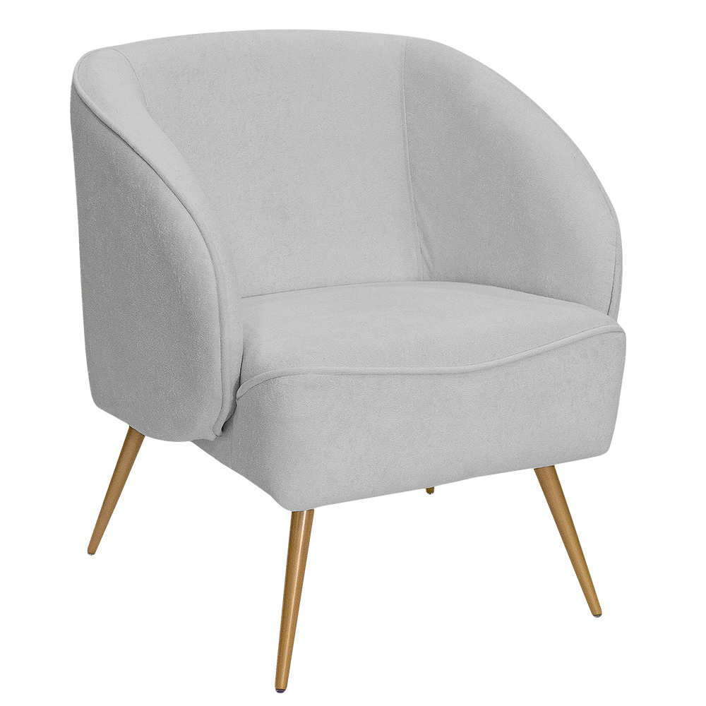 Poltrona Para Sala de Estar Agnes Pés Aço Ouro Fosco Bouclé Cinza Claro - Nexta Casa