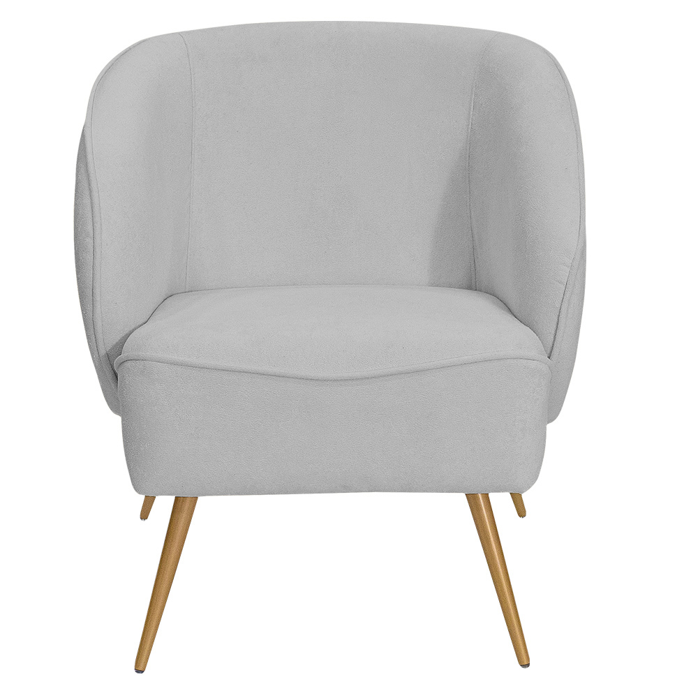 Poltrona Para Sala de Estar Agnes Pés Aço Ouro Fosco Bouclé Cinza Claro - Nexta Casa
