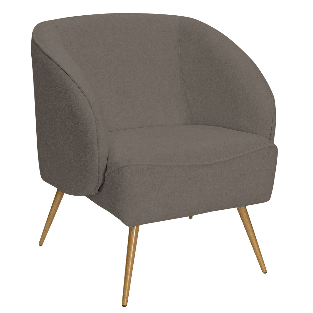 Poltrona Para Sala de Estar Agnes Pés Aço Ouro Fosco Bouclé Marrom - Nexta Casa