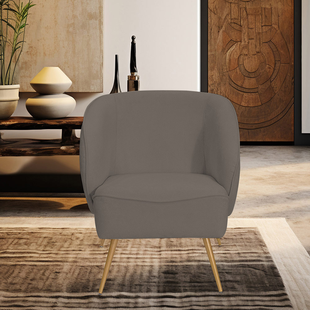 Poltrona Para Sala de Estar Agnes Pés Aço Ouro Fosco Bouclé Marrom - Nexta Casa