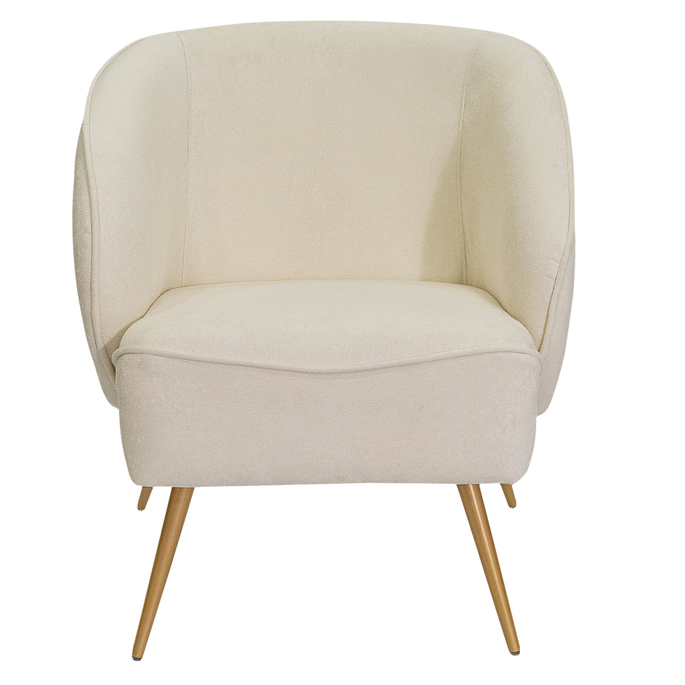 Poltrona Para Sala de Estar Agnes Pés Aço Ouro Fosco Bouclé Off White - Nexta Casa