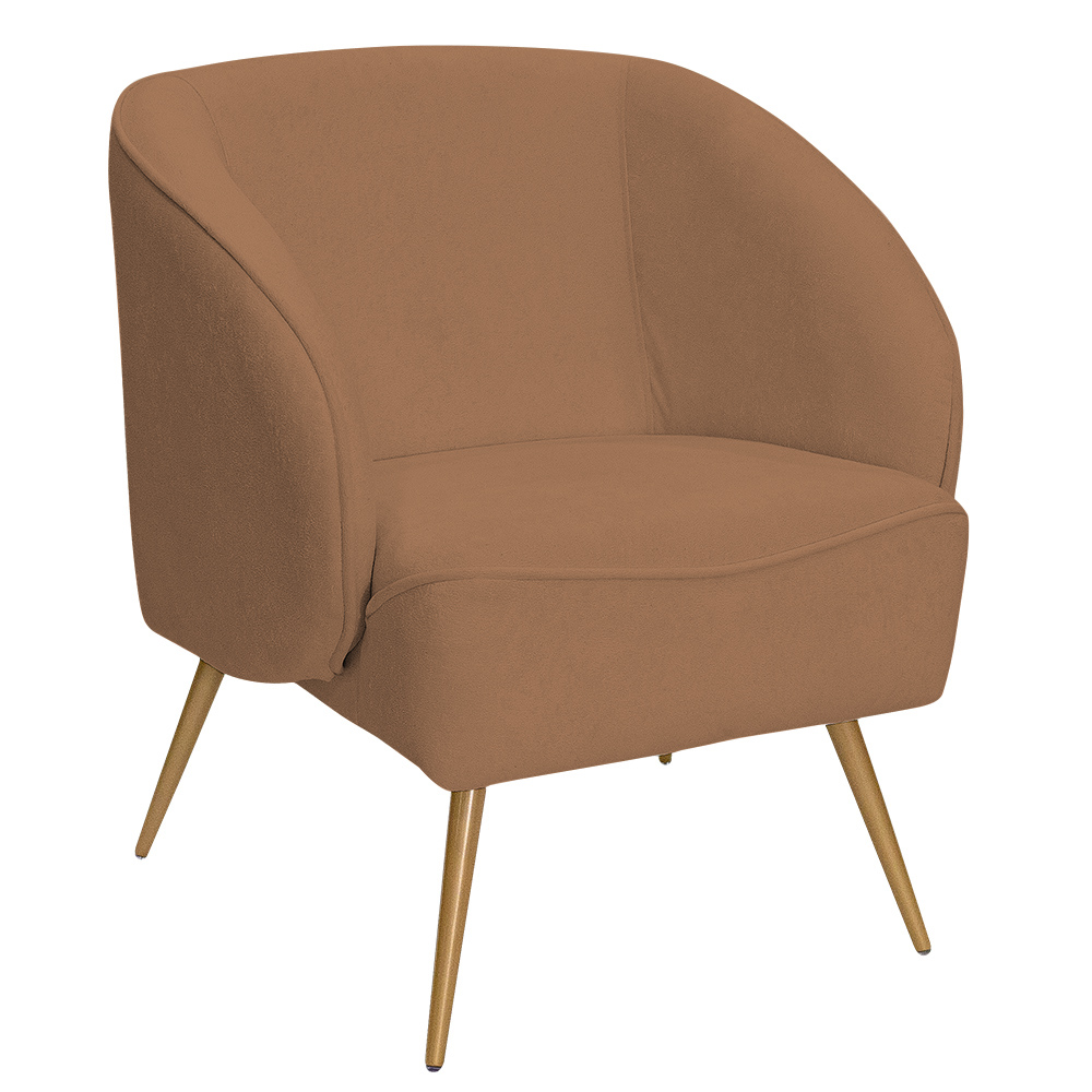 Poltrona Para Sala de Estar Agnes Pés Aço Ouro Fosco Bouclé Terracota - Nexta Casa