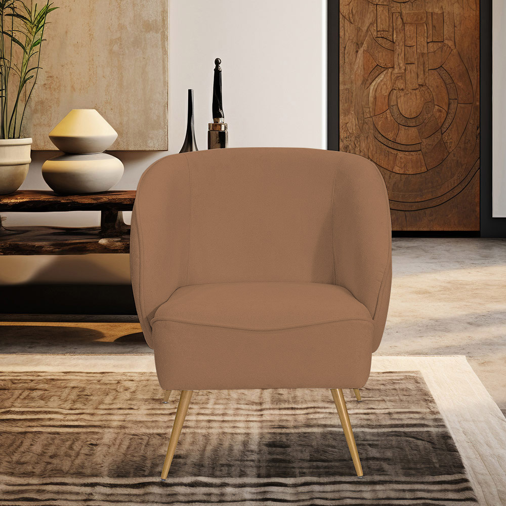 Poltrona Para Sala de Estar Agnes Pés Aço Ouro Fosco Bouclé Terracota - Nexta Casa
