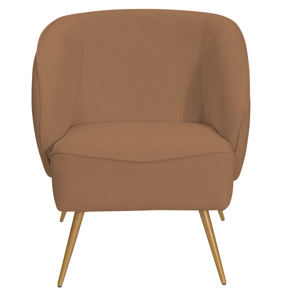 Poltrona Para Sala de Estar Agnes Pés Aço Ouro Fosco Bouclé Terracota - Nexta Casa