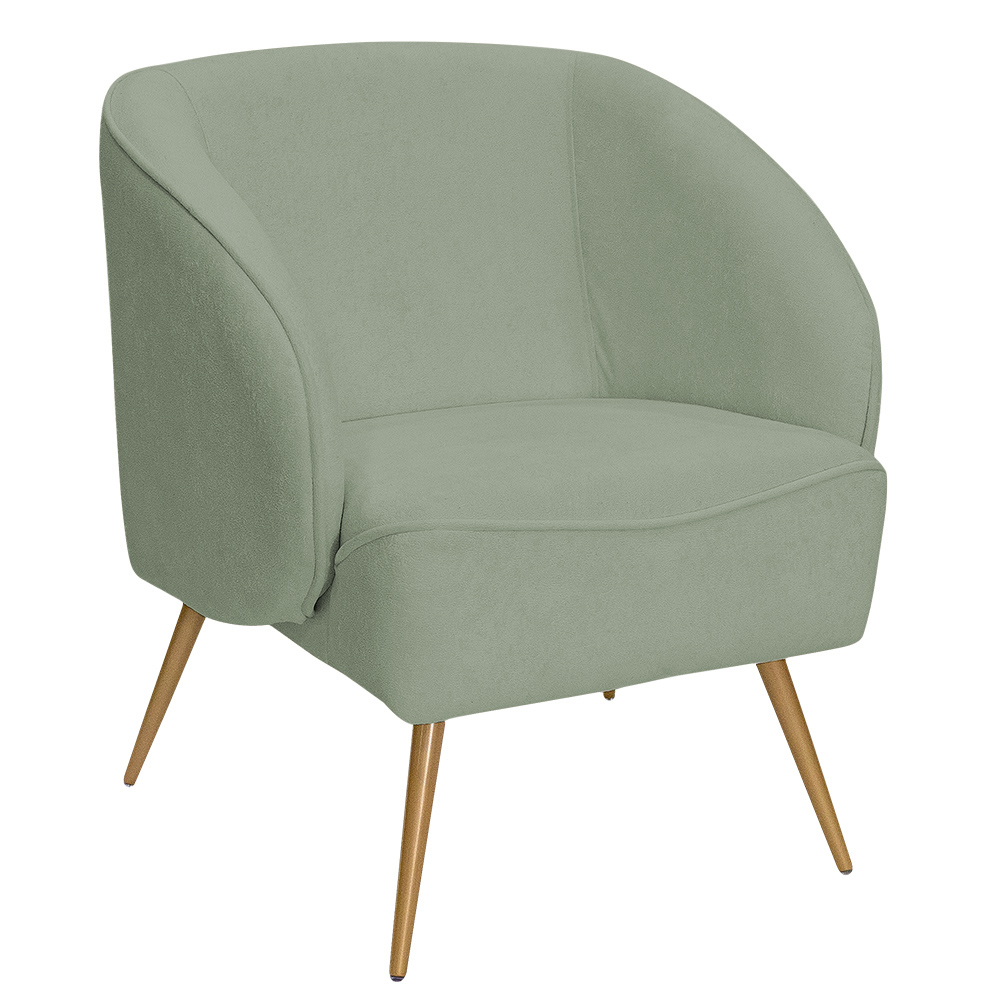 Poltrona Para Sala de Estar Agnes Pés Aço Ouro Fosco Bouclé Verde Claro - Nexta Casa