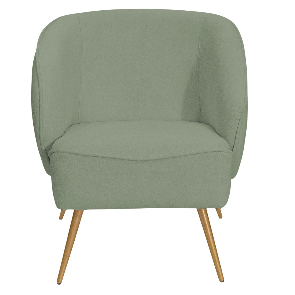 Poltrona Para Sala de Estar Agnes Pés Aço Ouro Fosco Bouclé Verde Claro - Nexta Casa