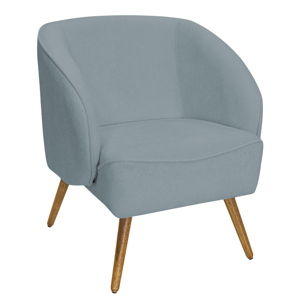 Poltrona Para Sala de Estar Agnes Pés Palito Castanho Bouclé Azul Claro - Nexta Casa