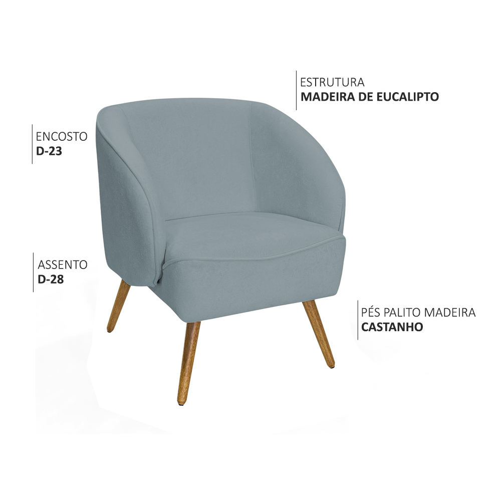 Poltrona Para Sala de Estar Agnes Pés Palito Castanho Bouclé Azul Claro - Nexta Casa
