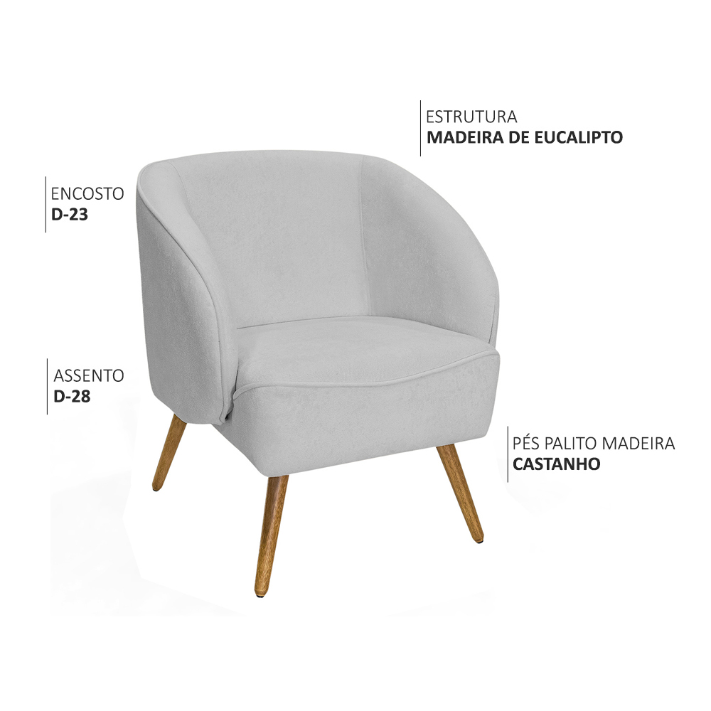 Poltrona Para Sala de Estar Agnes Pés Palito Castanho Bouclé Cinza Claro - Nexta Casa
