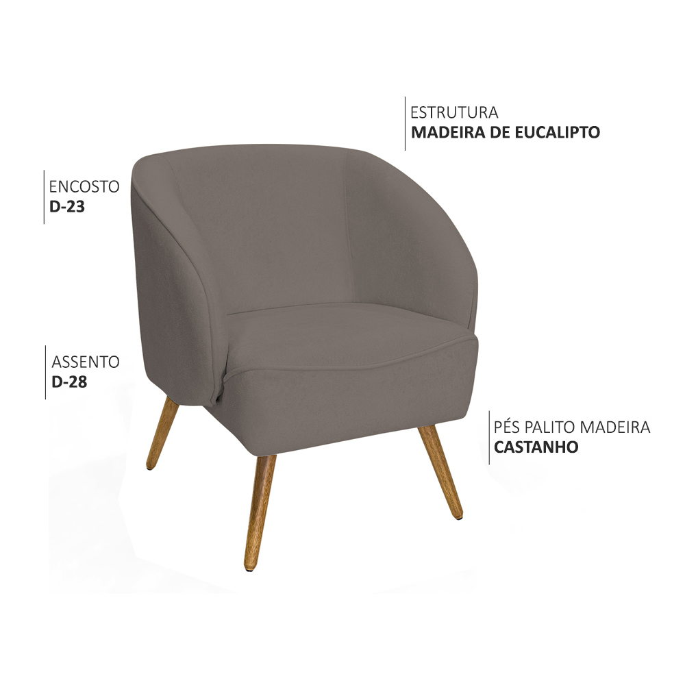 Poltrona Para Sala de Estar Agnes Pés Palito Castanho Bouclé Marrom - Nexta Casa