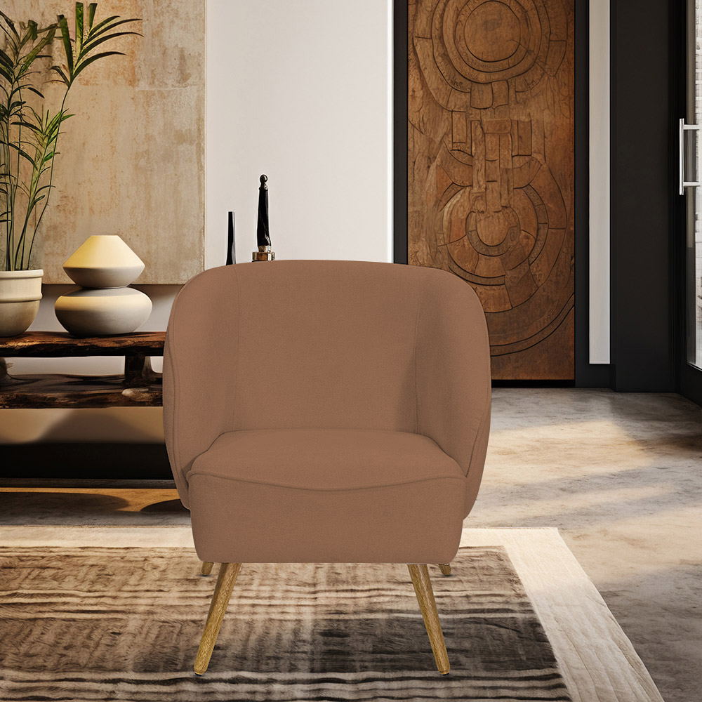 Poltrona Para Sala de Estar Agnes Pés Palito Castanho Bouclé Terracota - Nexta Casa
